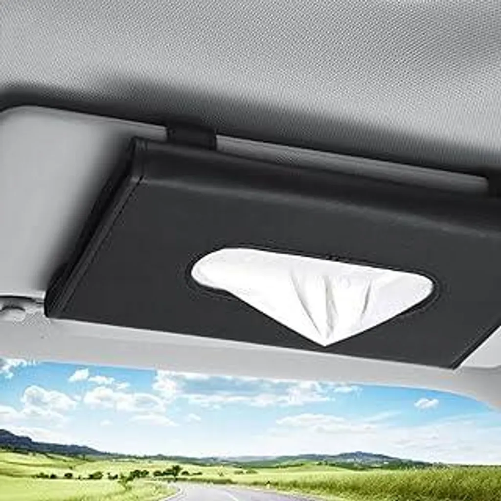 Porta fazzoletti in Finto cuoio per auto, porta fazzoletti per auto, porta maschere, supporto per porta fazzoletti da parasole, per parasole auto, sedile posteriore auto, accessori auto (nero)