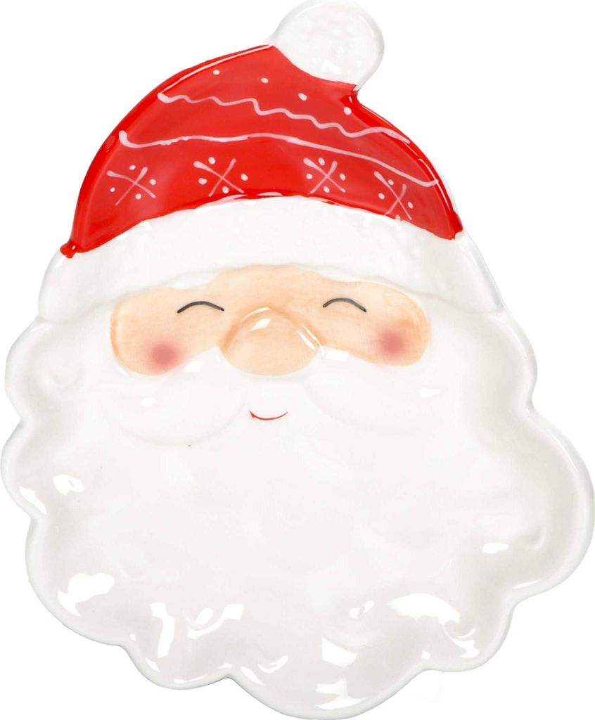 3D Weihnachtsteller aus Keramik, Weihnachtsmann mit weißem Bart und Pudelmütze