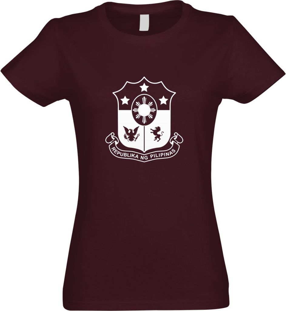Kiwistar - T-Shirt tailliert - Damen - Burgund - Philippinen Wappen - mit Motiv Bedruckt - Funshirt Design - Sport - Freizeit - Damen - L