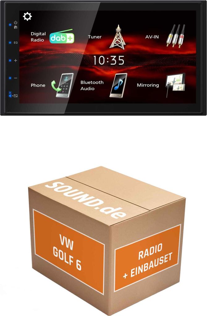 Autoradio Einbaupaket JVC KW-M180DBT passend für Golf VI + Lenkradfernbedienung, Rückfahrkamera, Linien beweglich | Bluetooth USB