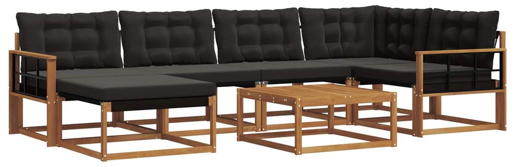 vidaXL Outdoor-Sofagarnitur mit Kissen 19 pcs Natürlich und Schwarz