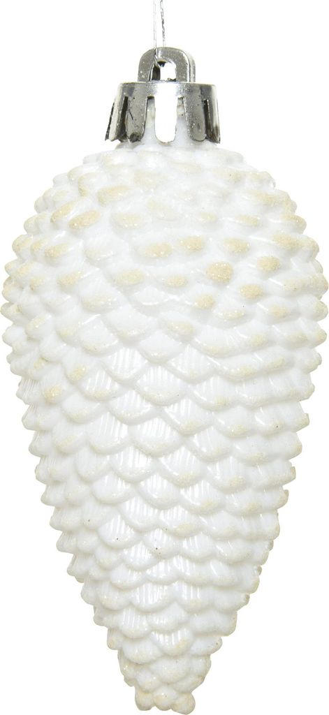 Christbaumschmuck Zapfen Kunststoff 8cm winterweiß, 6 Stück Produktbild 