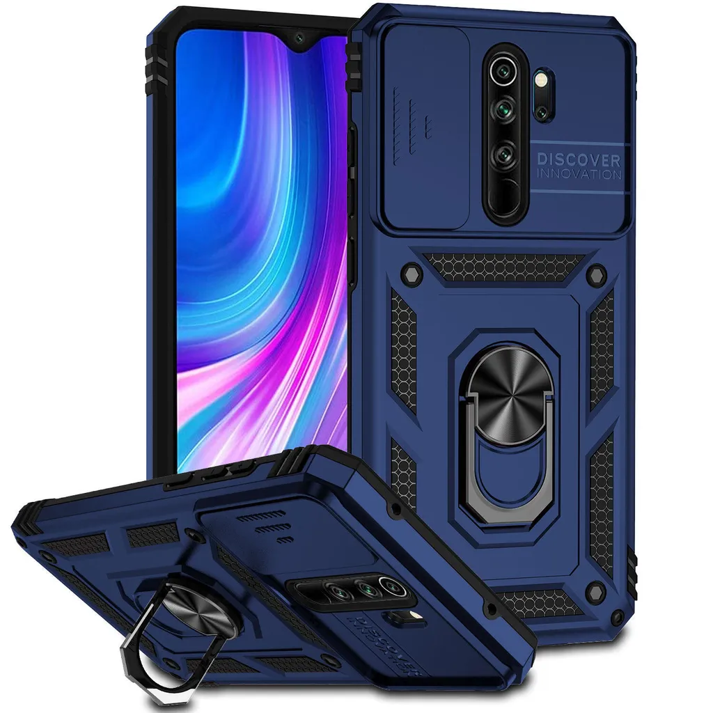 Custodia Blu Redmi Note 8 Pro: Design Armor con Anello e Slider