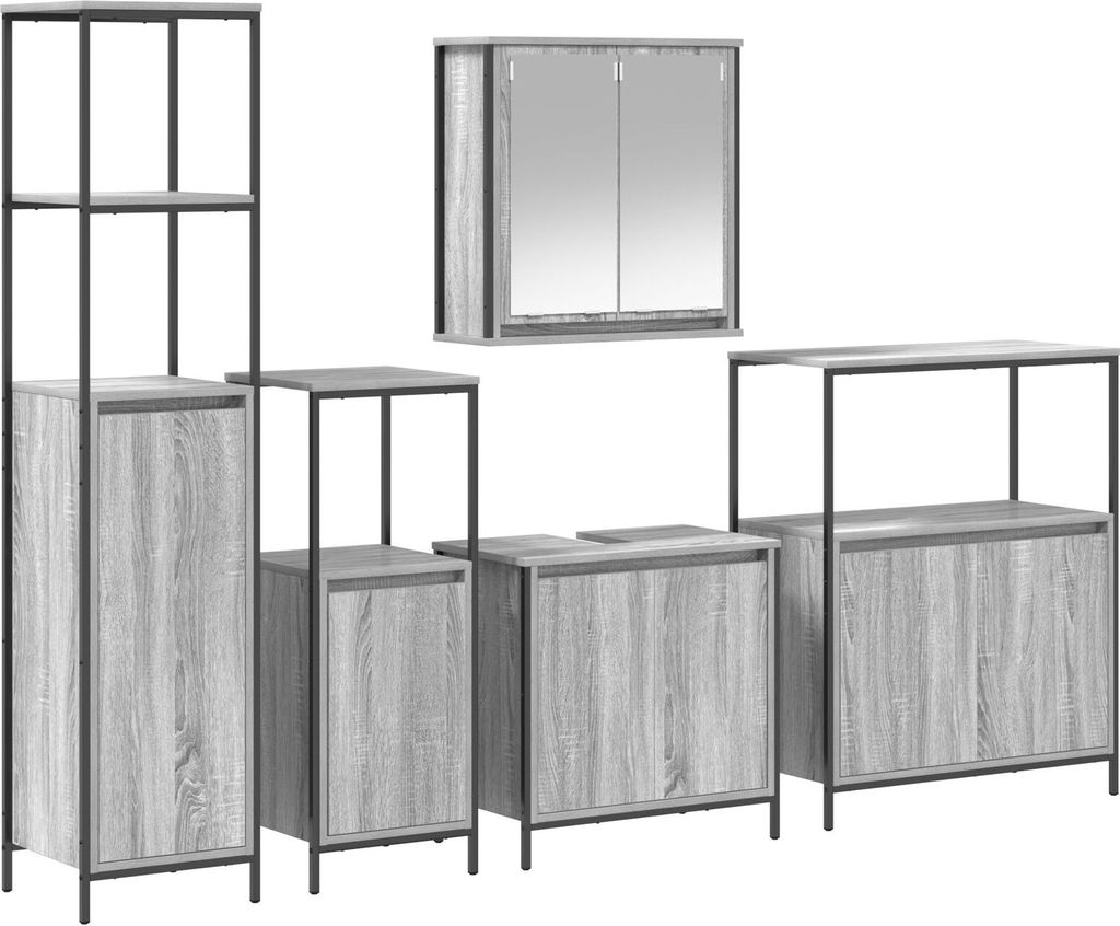 Möbel 5-teiliges Badezimmermöbel Set aus grauem Sonoma Holzwerkstoff - Badspiegel 3328387