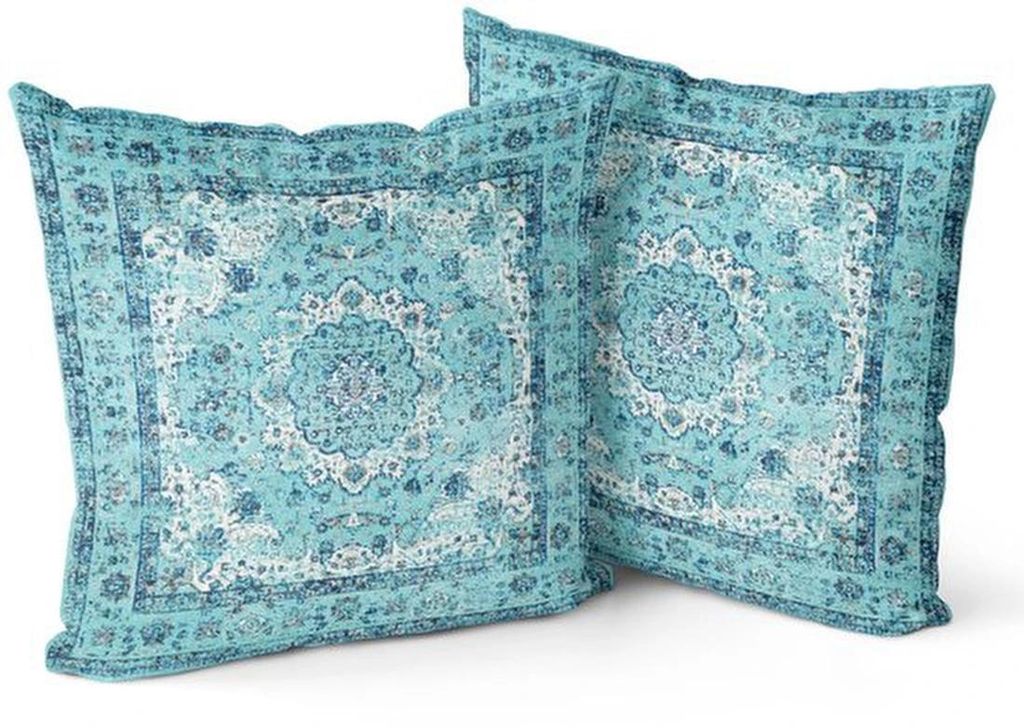 Unyqoos Set aus 2 Boho Kissenhüllen mit Vintage Design in Dunkelblau, 45 x 45 cm, doppelseitig bedruckt, pflegeleicht