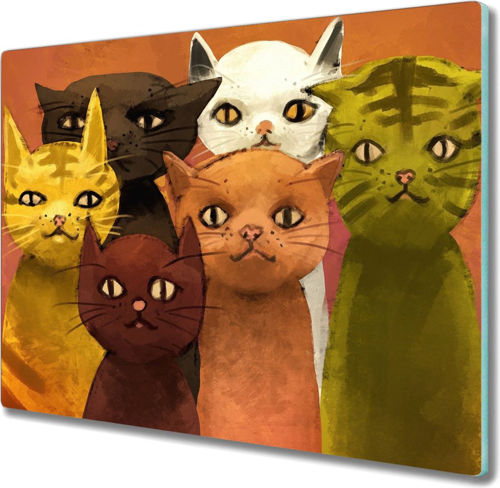Coloray Schneidebrett Herdabdeckplatte 60x52 cm Kochplattenabdeckung Hackbrett Küchenbrett - Tiere Katzen
