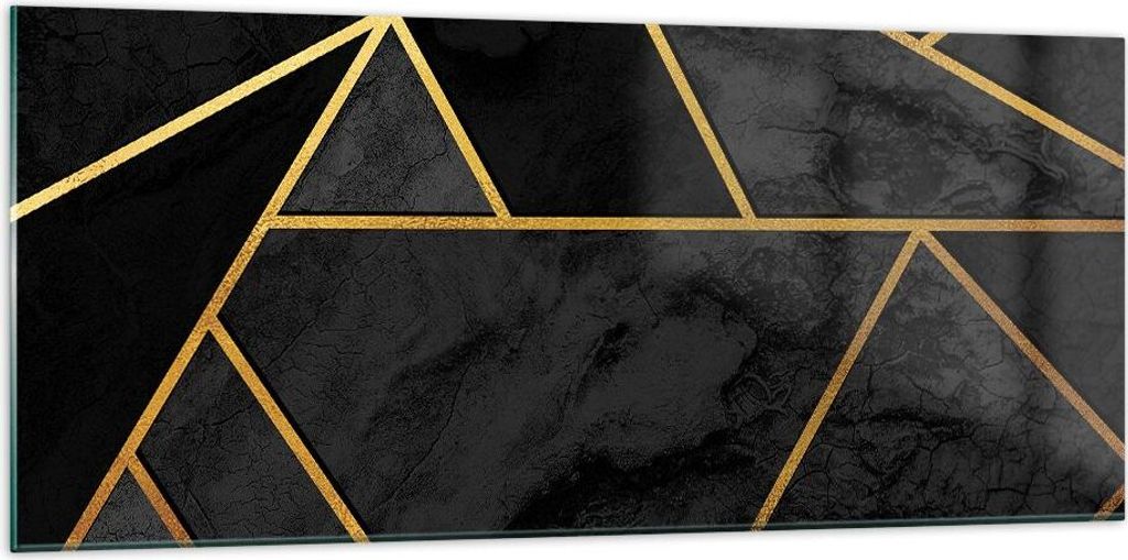 Bilder auf glas - Einteilig - Abstraktion Gold Schwarz - 120x50cm - Glasbilder - Wandbilder - Bilder - zum Aufhängen bereit - Wanddekoration aus G...