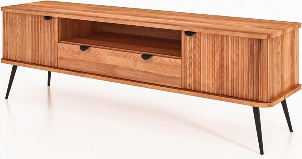TV-Board Tula Kernbuche massiv 180x46x57 Riffelfront 1 Schublade 2 Türen 1 Fach