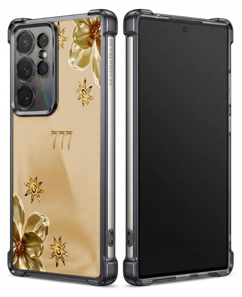 Personalisierte Hülle mit Bild für Samsung Galaxy S26 Elektroplattiert TPU Stoßdämpfer Handyhülle mit Goldene Blumen und Sonnensymbole