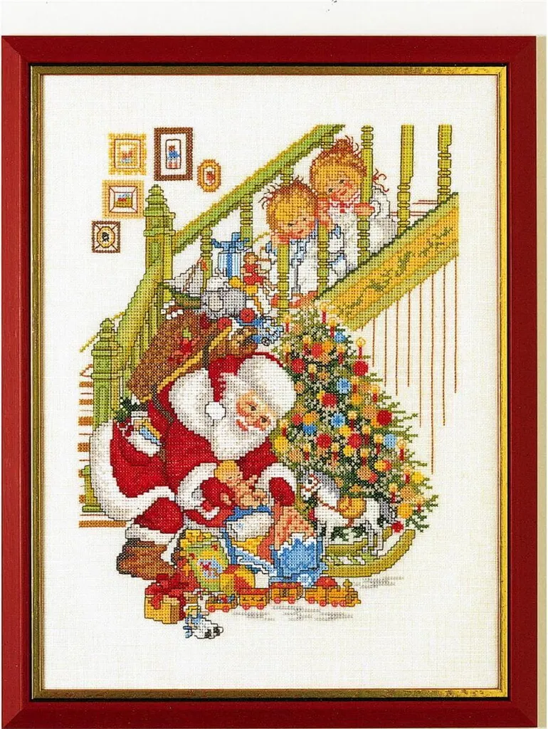 Kit Point de Croix Eva Rosenstand Père Noël et Enfants - 30x40 cm