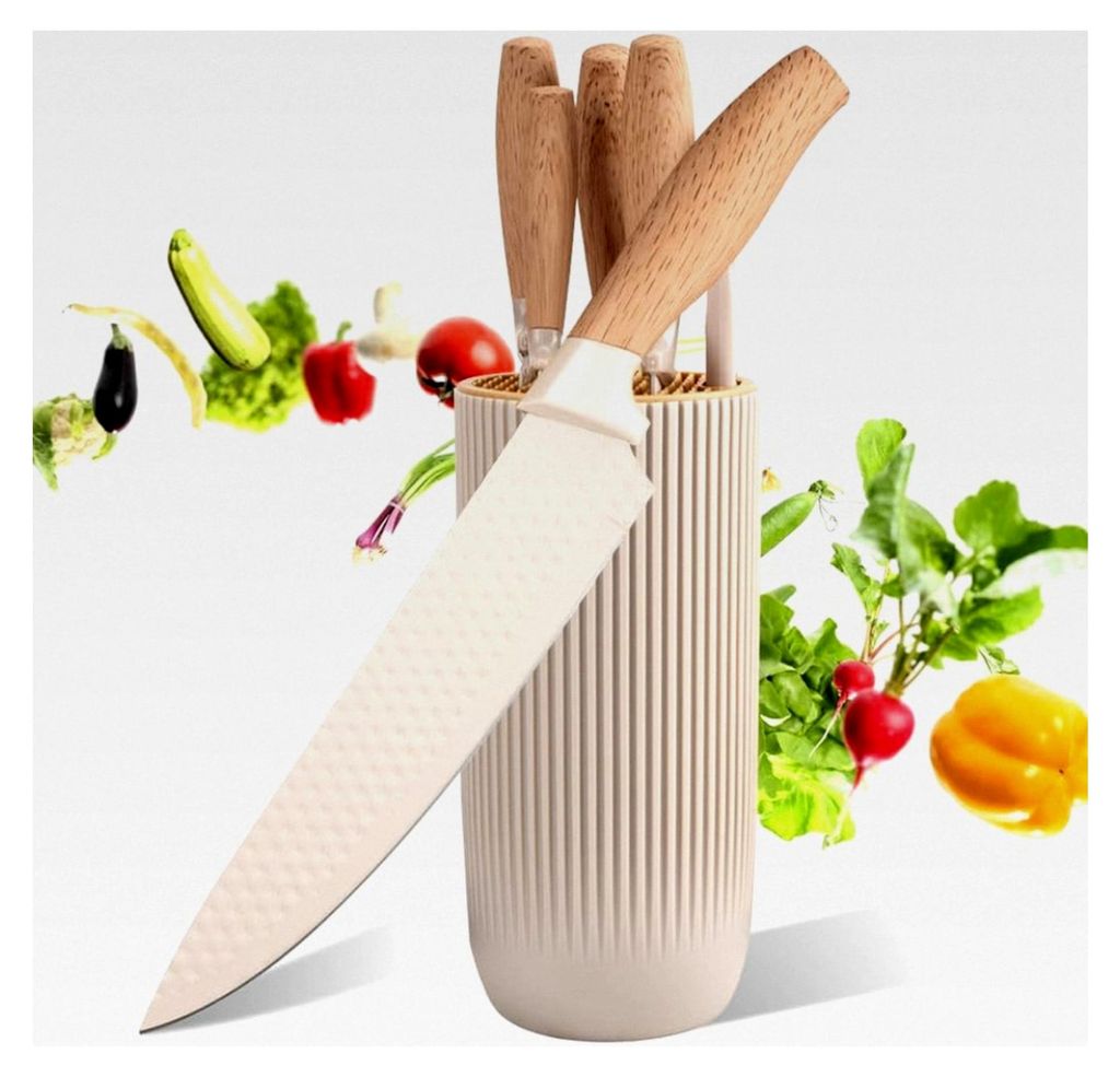 6-teiliges Messerset mit Block – 4 Küchenmesser und eine Küchenschere, Edelstahlklingen, ergonomische Griffe, Küchenzubehör, Geschenkbox für...