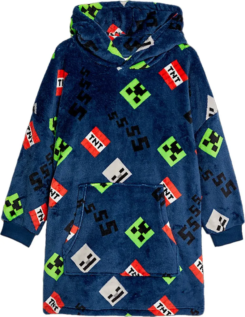 Couverture à Capuche Minecraft TC801 Fibre Longue Douceur Bleu et Vert