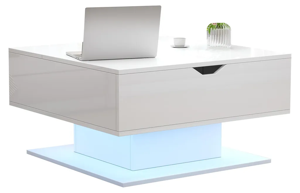 Table basse gain de place blanche avec rangement hydraulique