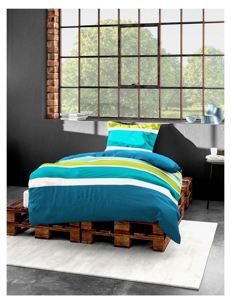 Bettwäsche Mako-Satin, Designed in Germany, petrol 67, 135x200 + 80x80 cm