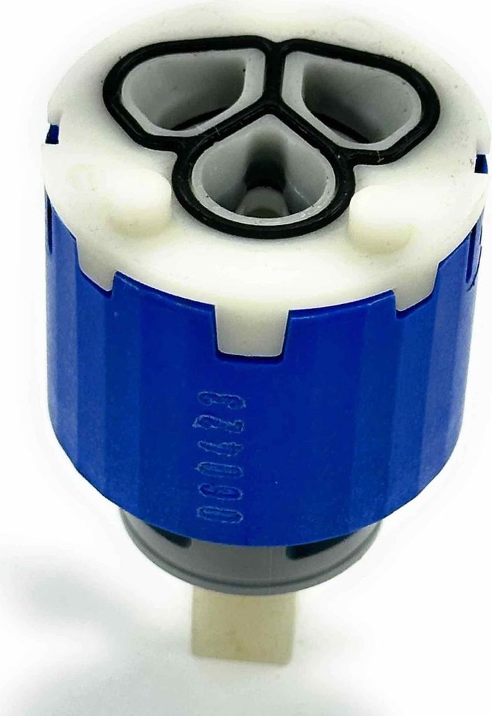 A close-up studio shot of a faucet cartridge.