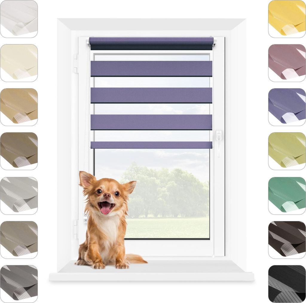 Mardom Home | Doppelrollo - 40x215 cm - Violett - Verdunkelungsrollo Ohne Bohren - Mit Klemmfix - Rollo Fenster Innen - Sonnenschutzrollo
