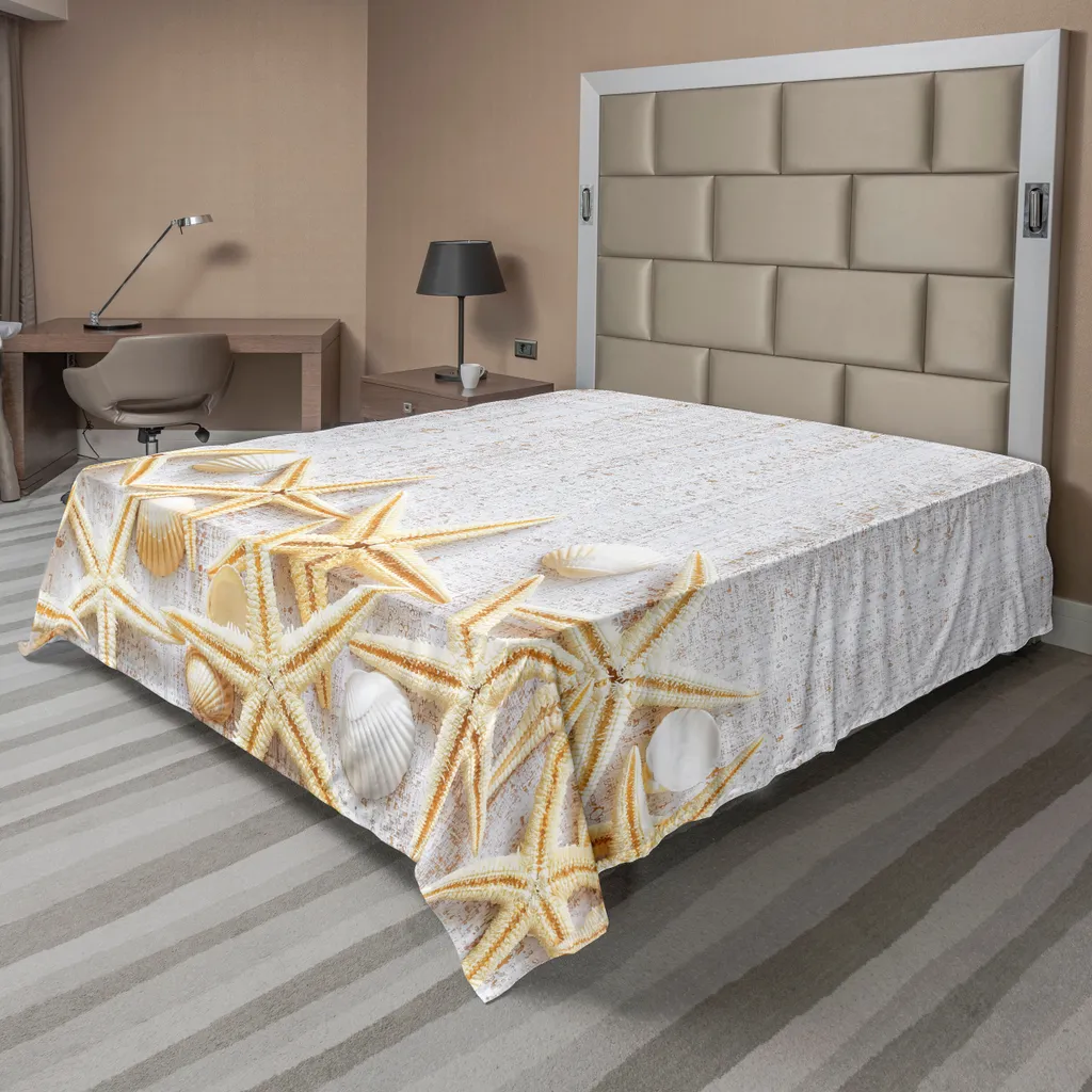 Grand drap 275x260 cm motif coquillages, tissu microfibre doux ivoire