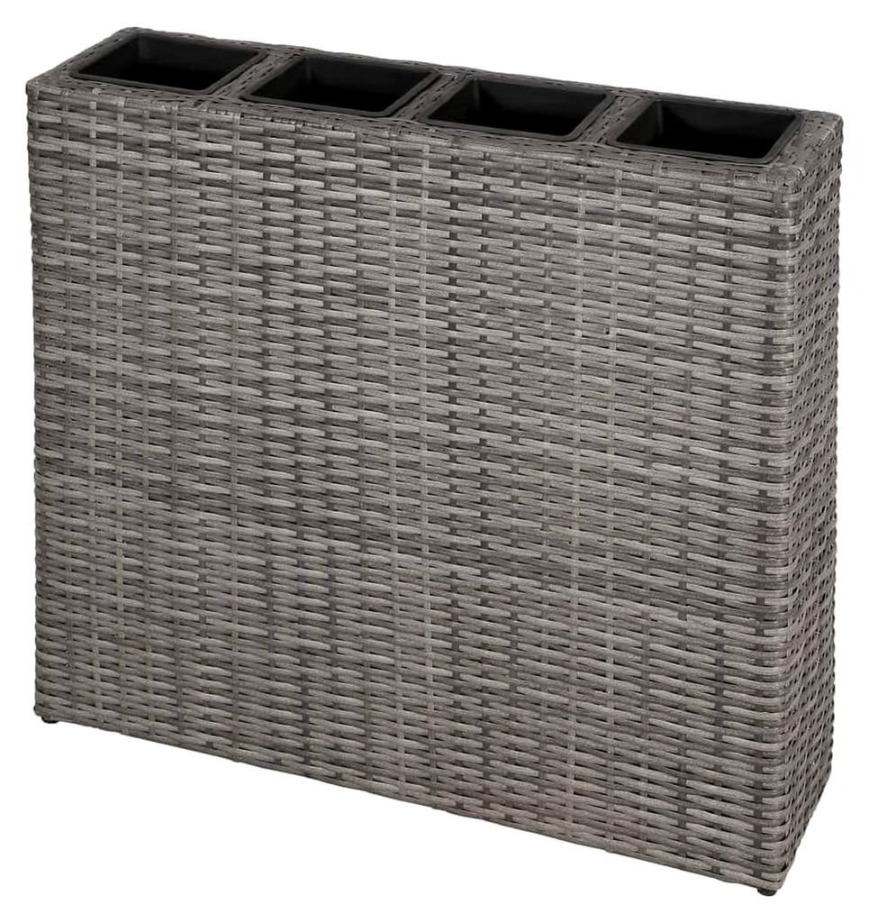 Hochbeet mit 4 Töpfen aus Poly Rattan in Grau