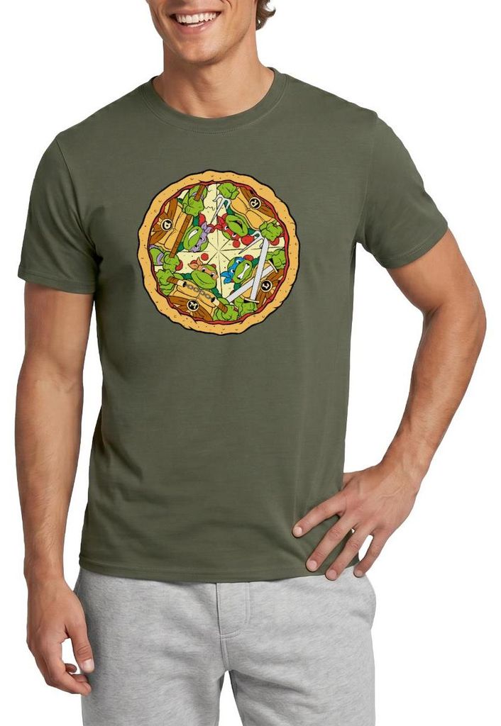 Spreadshirt Teenage Mutant Ninja Turtles Pizza Logo Männer T-Shirt, L, Militärgrün
