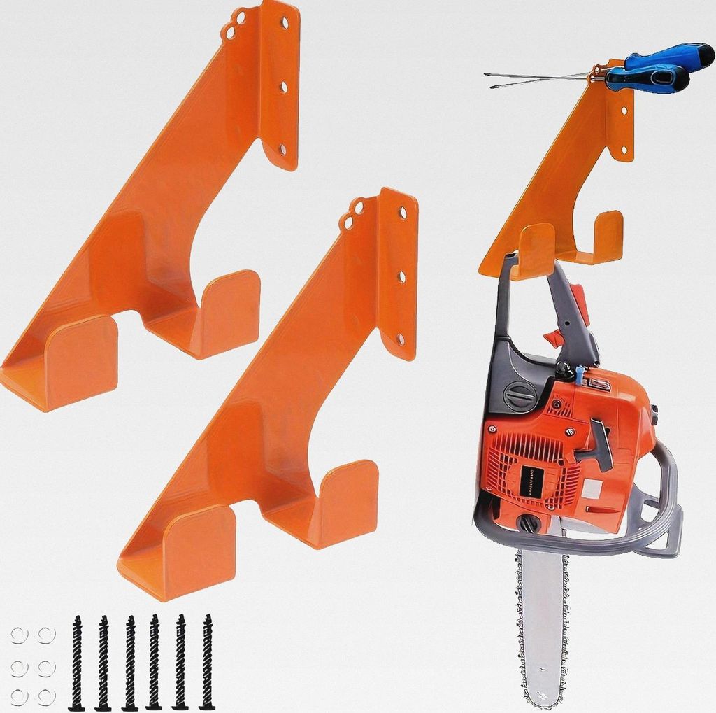 Motorsägenhalter, 2 Stück Wandmontiert MotorsäGenhalter mit Orangefarbene Gummibeschichtung zur Vermeidung von Rostschäden, Gerätehalter für ...