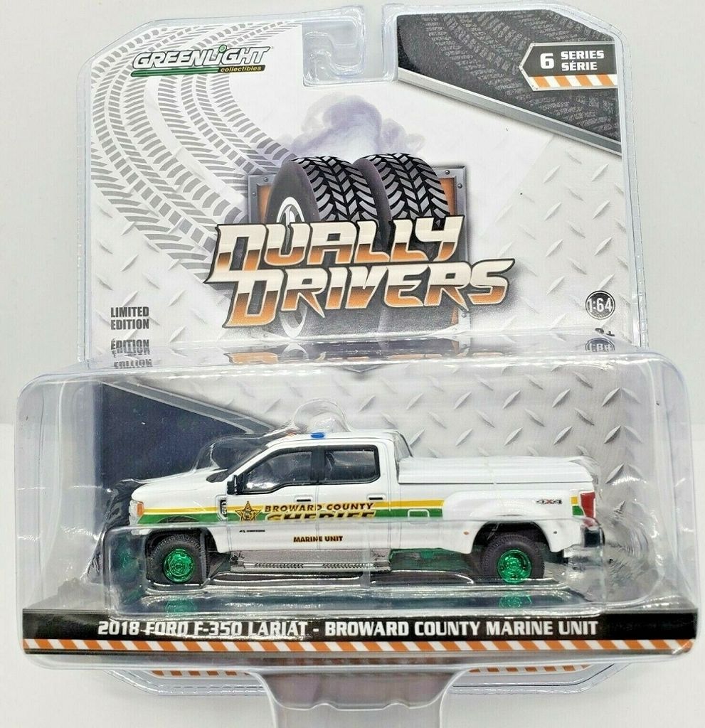 FORD F-3500 Lariat Doppelkabinen-Pick-up 2018 Broward County Marine Unit; grüne Felgen; Dual Drivers Series; grüne Metallversion; wird im Blister...
