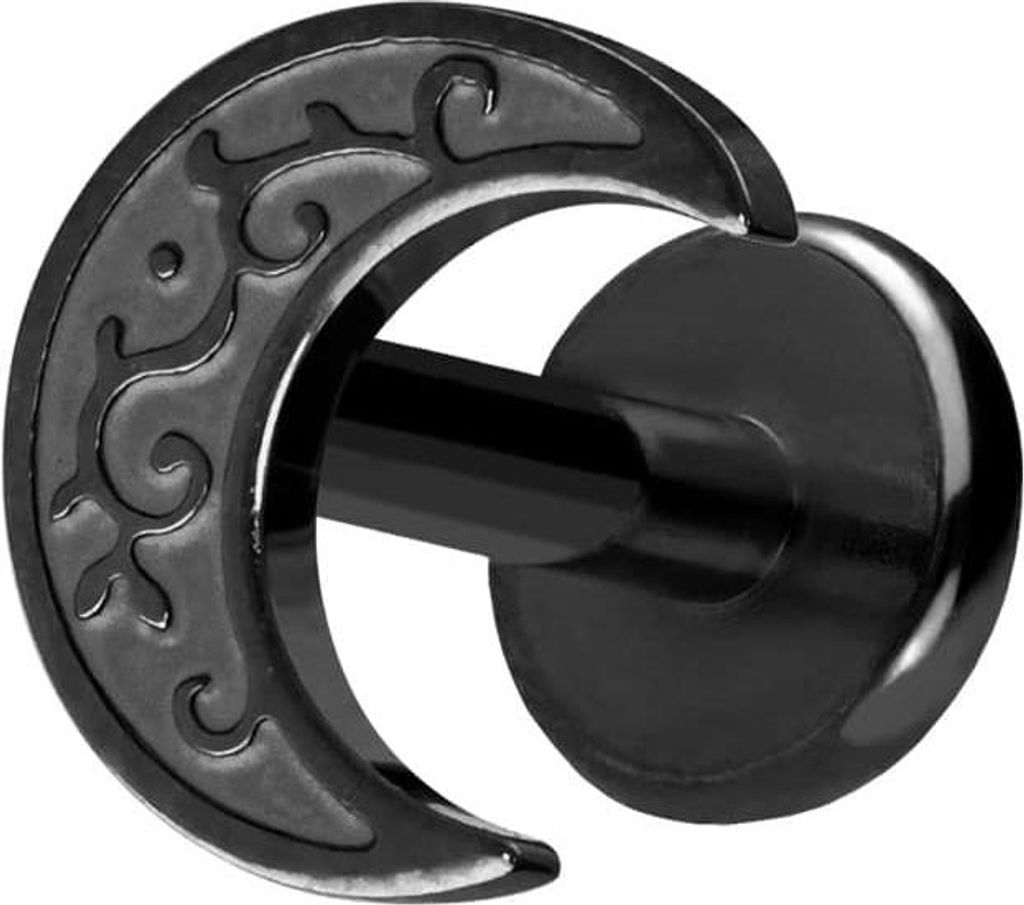 Ohrpiercing, Nasenpiercing Titan Labret mit Push Fit MOND Schwarz Stablänge: 6mm | Stabstärke: 1,2mm