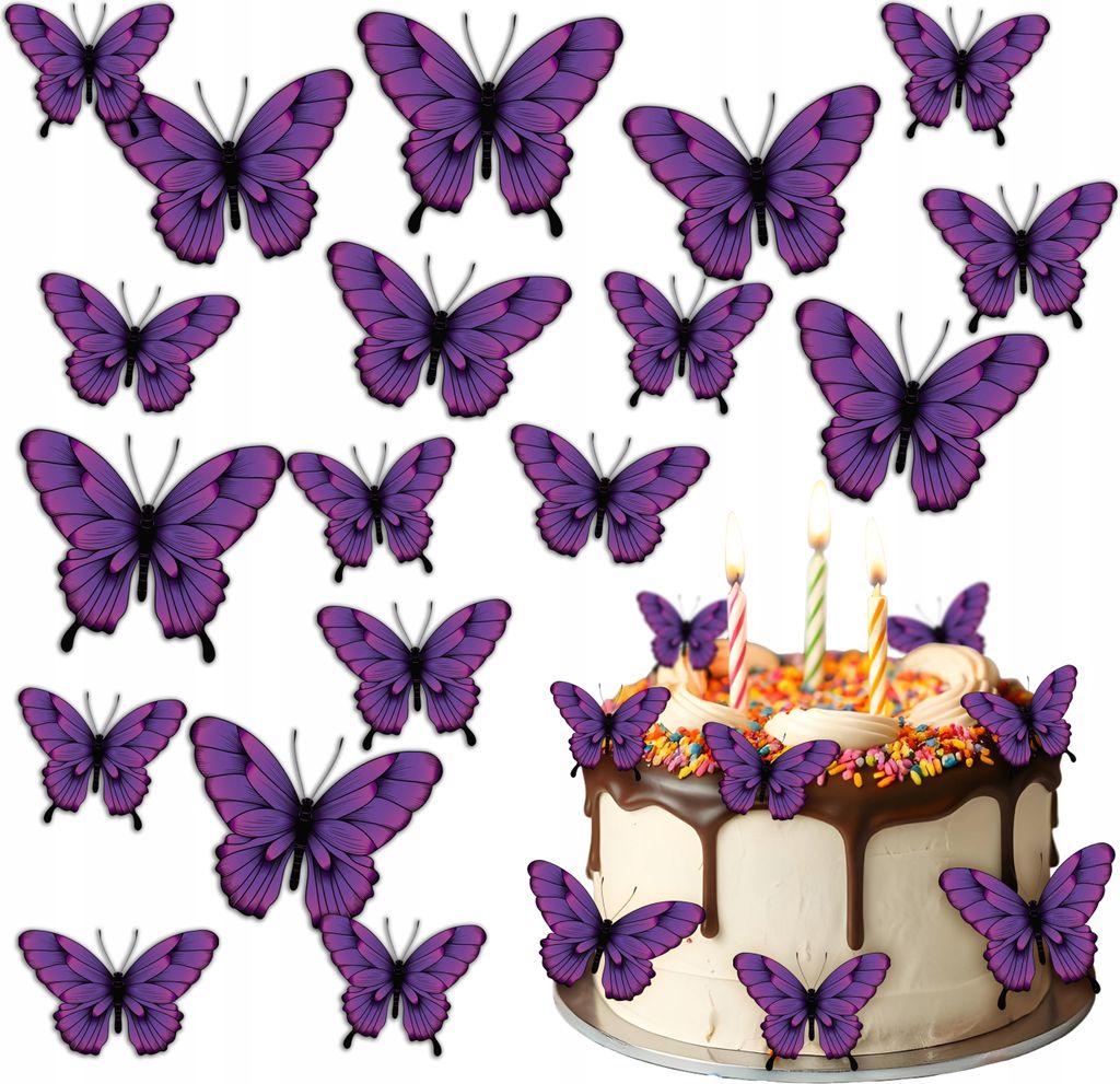 Waffel Violett Schmetterlinge für Kuchen Essbare Dekoration Dekoration 23 Stück