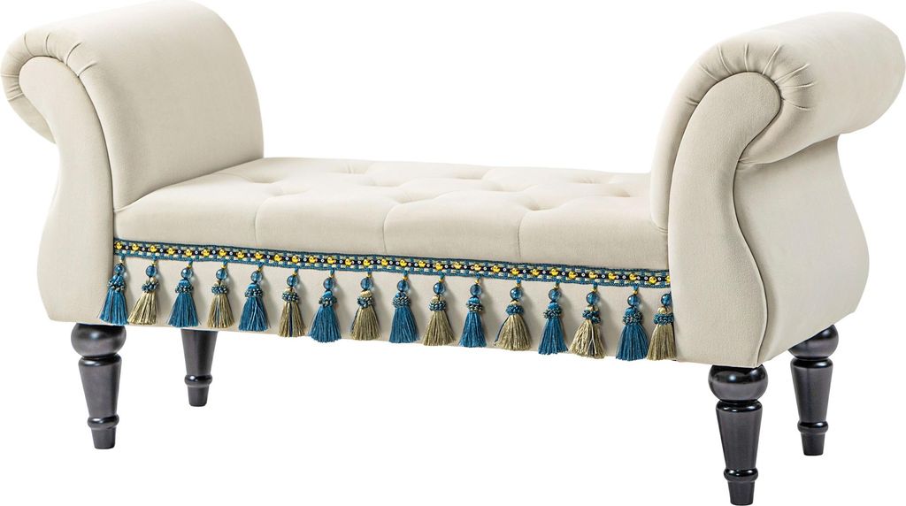 Vintage Polsterbank, Sitzbank mit Stauraum, 150 kg Tragkraft, 117x40x58 cm, Beige, für Wohnzimmer & Flur