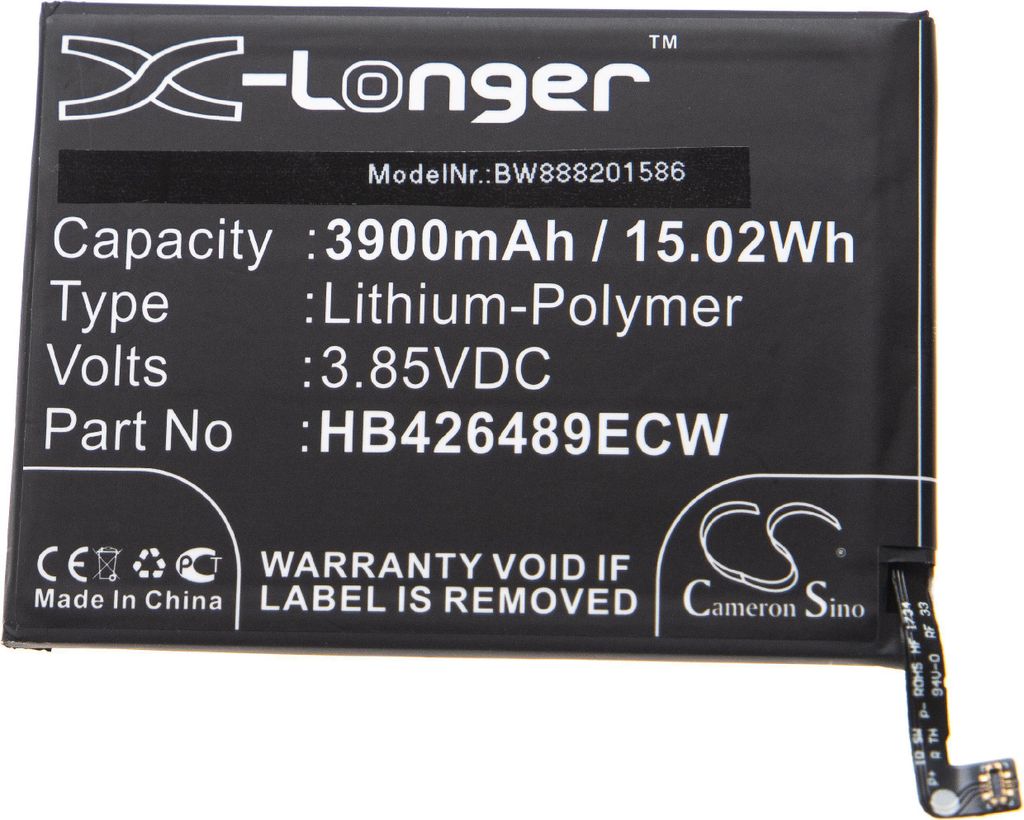 vhbw Akku Ersatz für Huawei HB426489EEW, HB426489ECW für Handy Smartphone Telefon (3900 mAh, 3,85 V, Li-Polymer)