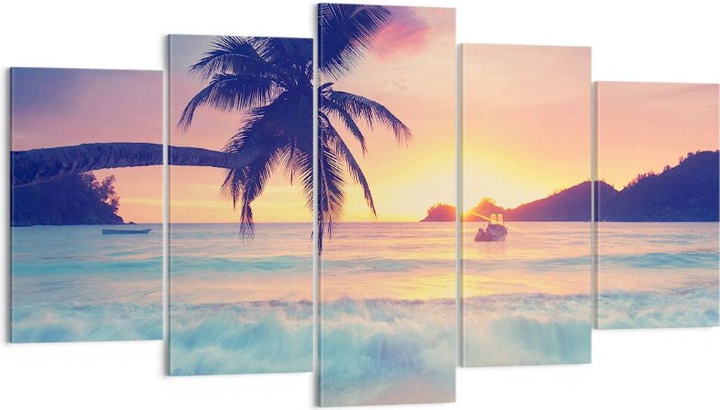 Bild auf Leinwand - Leinwandbild - Meer Strand Palme - 160x85cm - Wand Bild - Wanddeko - Wandbilder - Leinwanddruck - Bilder - Kunstdruck - Wanddek...