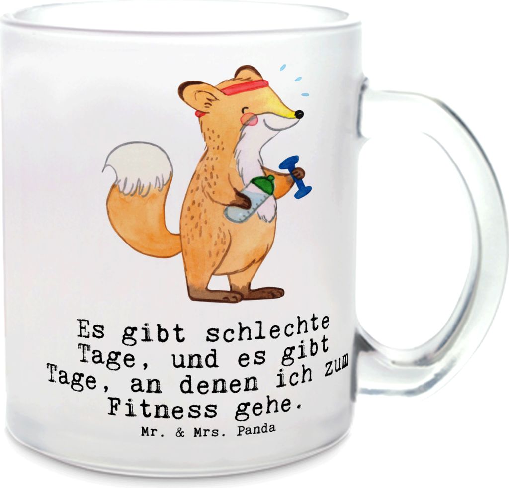 Mr. & Mrs. Panda Häferl Fuchs Fitness - Transparent - Geschenk, Kraftsport, Sport, glastasse, Fitnessstudio, Tee Tasse, Haferl, Teetasse aus Glas,...
