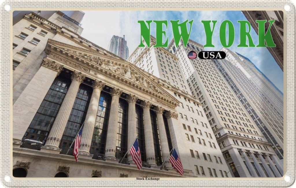 vianmo Blechschild 20x30 cm New York Urlaub USA Stock Exchange Börse Bildmotiv Reisemotiv Abenteuer Reisen