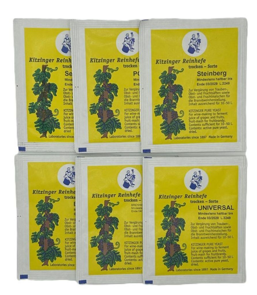Weinhefe Probier Set Arauner Sekt, Portwein, Steinberg, Universal, Bordeaux, Brennmaisch 6x5g