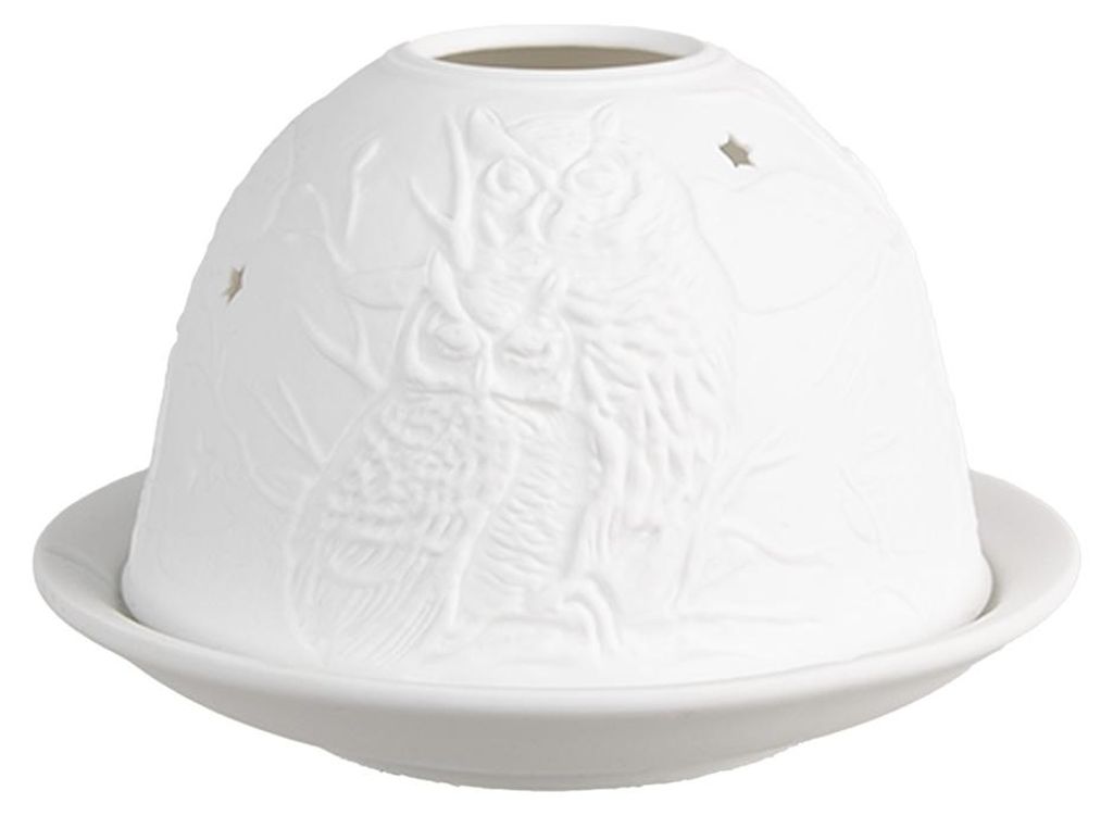 Portacandele Clayre & Eef Ø 12x8 cm Gufo in porcellana Immagine del prodotto 