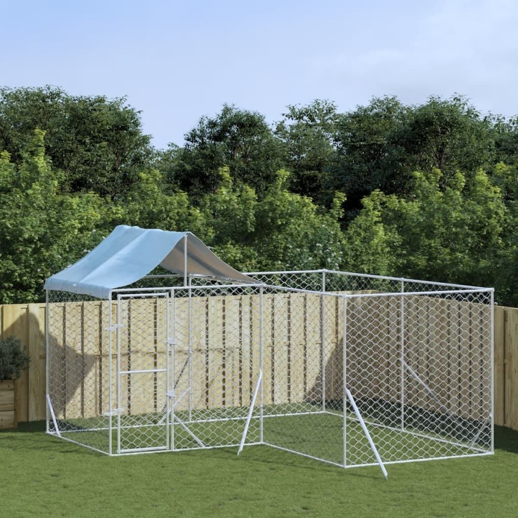 The Living Store Outdoor-Hundezwinger mit Dach Silbern 4x4x2,5m Verzinkter Stahl