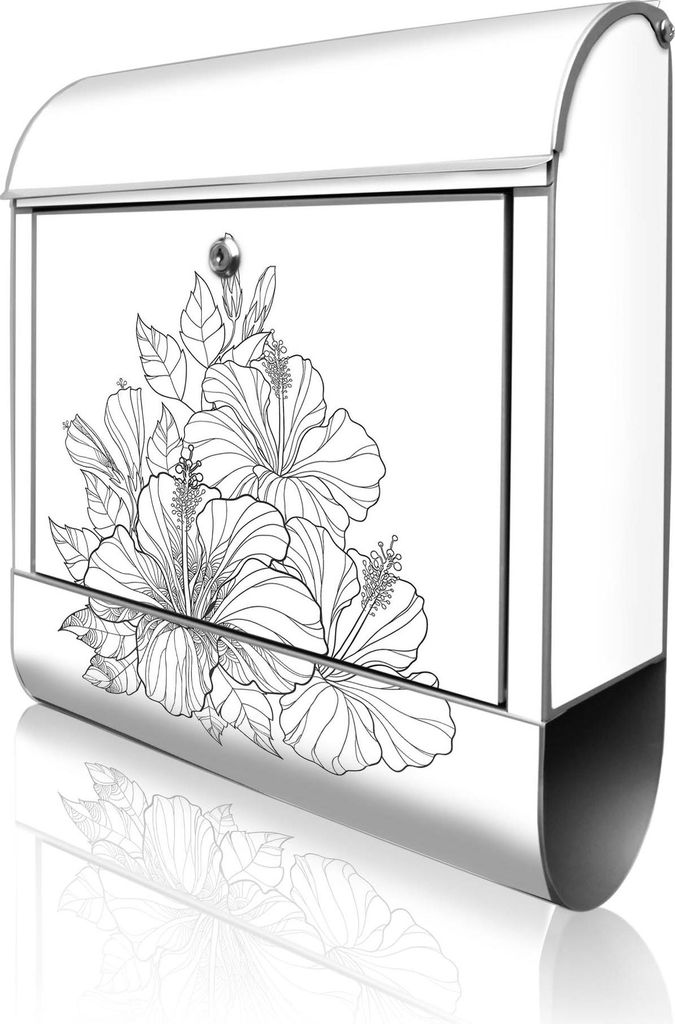 banjado Design Briefkasten Stahl silber mit Zeitungsfach pulverbeschichtet "Hibiskus 2" 38x46x12,5cm & 2 Schlüssel - Postkasten A4 Einwurf inkl. M...