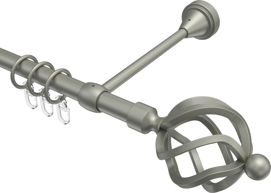 Interdeco Gardinenstange / Vorhangstange Chrom matt, Typ Primus Paolo (Schmiedekugel), 16 mm Ø 1-läufig, 540 cm