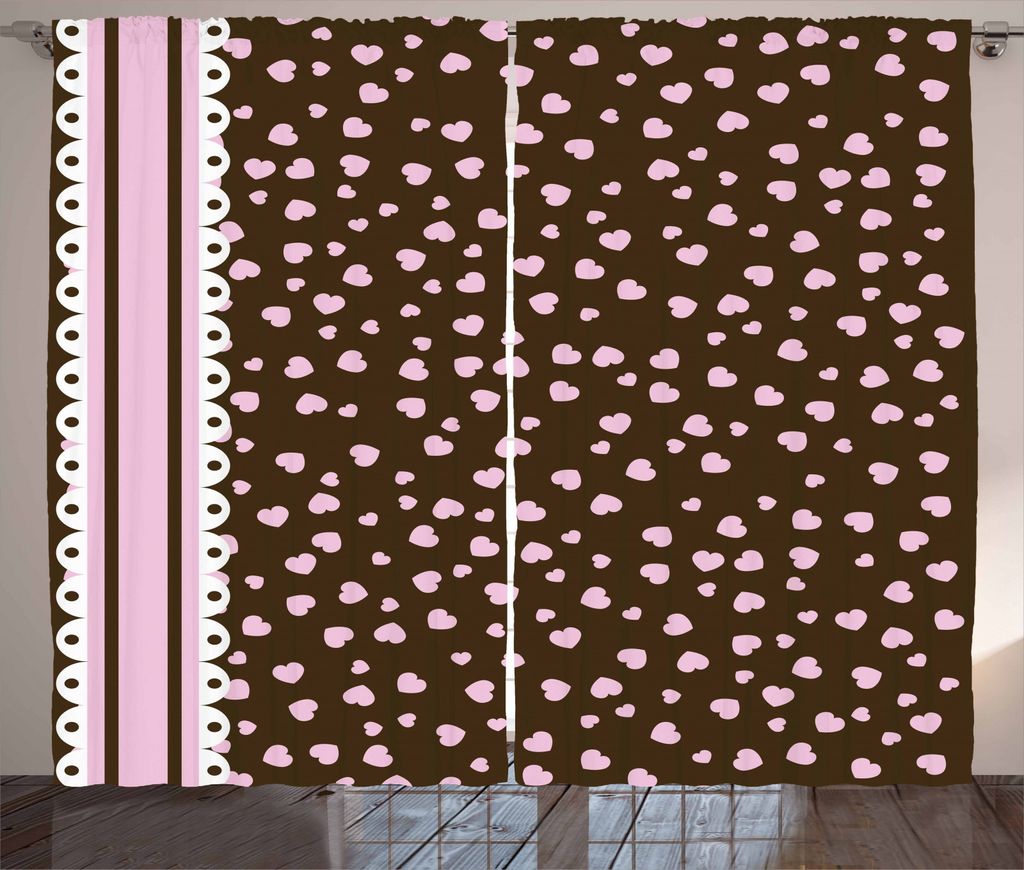ABAKUHAUS Schokolade Rustikaler Gardine, Romatinc Herz-Motiv, Schlafzimmer Kräuselband Vorhang mit Schlaufen und Haken, 280 x 245 cm, Braun Weiß ...