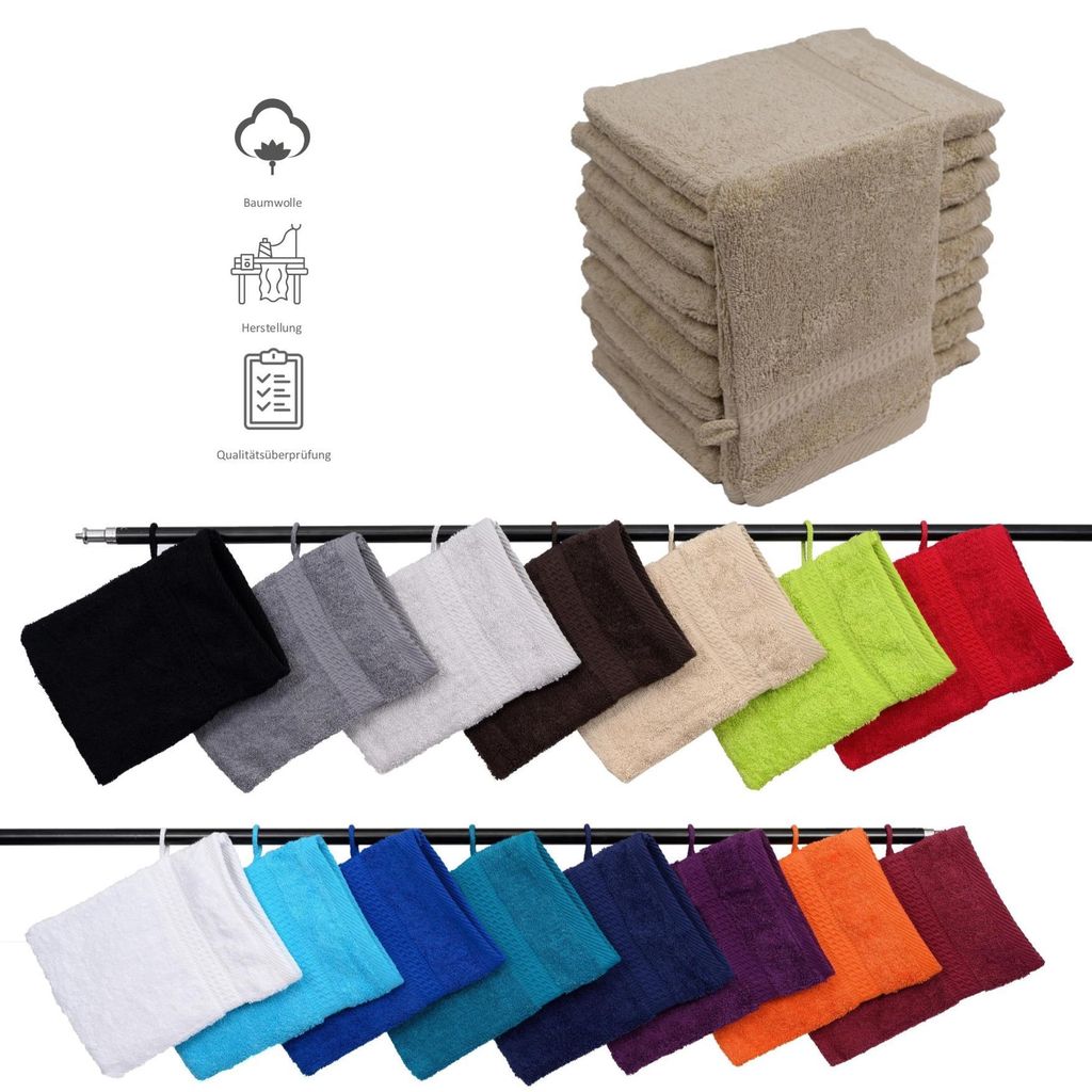 10er Set Frottee Waschhandschuhe Elegance 16x21 cm 100% Produktbild 