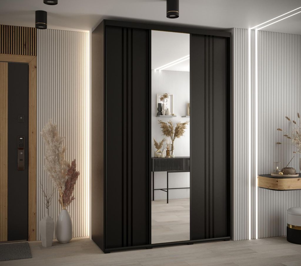 Kleiderschrank YVONA 7 - 160/45 cm, schwarz / schwarz
