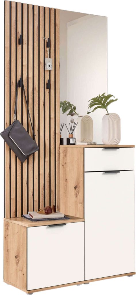 Kompaktgarderobe EASY in Artisan Eiche / weiß, (BxHxT) Produktbild 