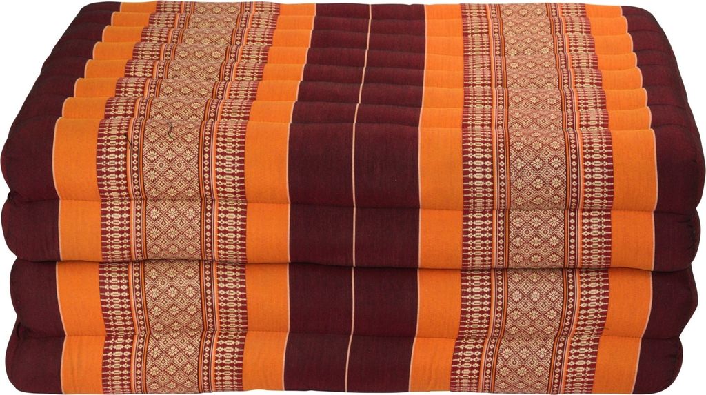 Fine Asianliving Thaimatte Faltbar Kapokfüllung 80x200x8cm XXXL Burgunderrot Orange Thai Kissen Meditation Matte Matratze Kapok 301-O05