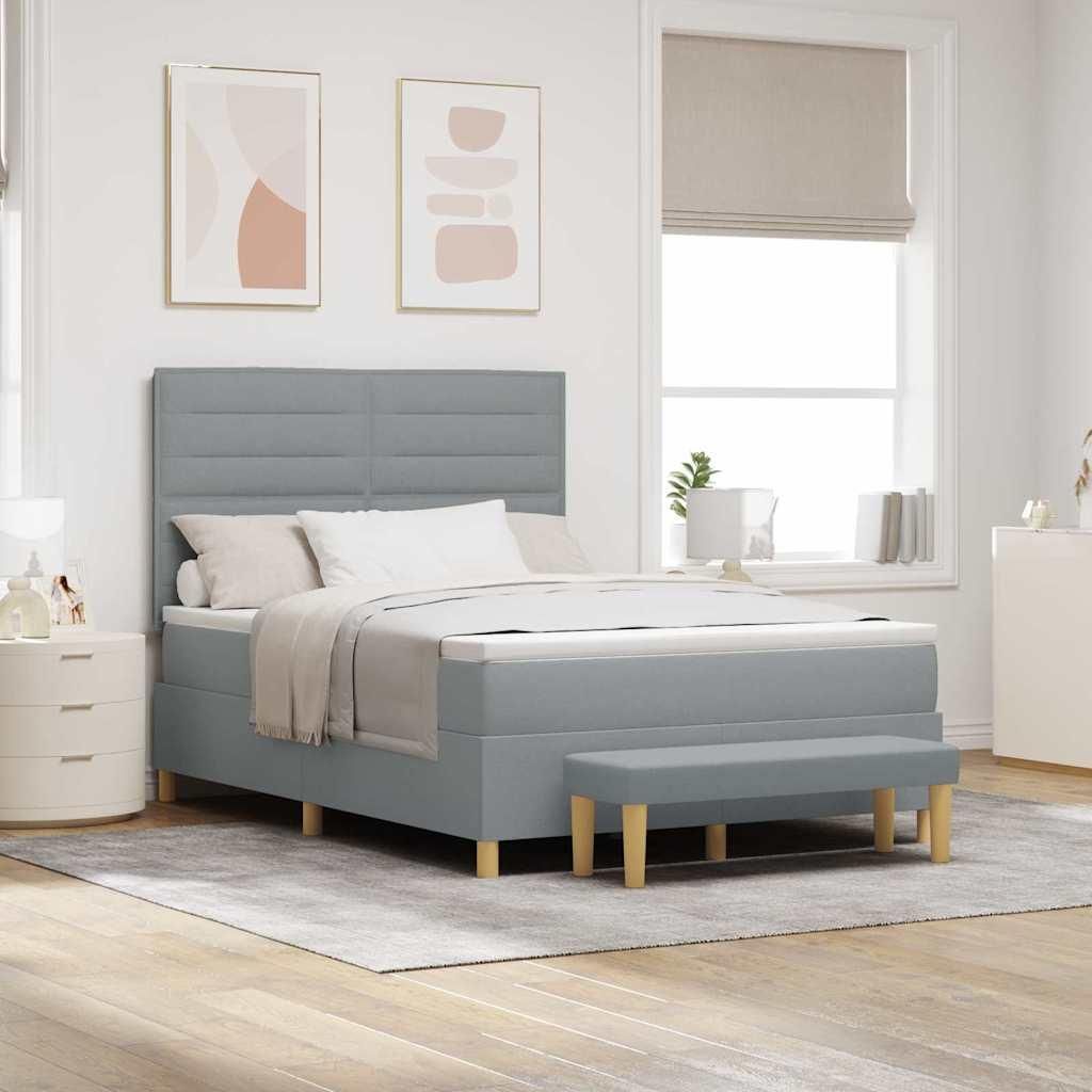 Maison Exclusive - Boxspringbett mit Kissen Hellgrau 200 x 140 cm Stoff