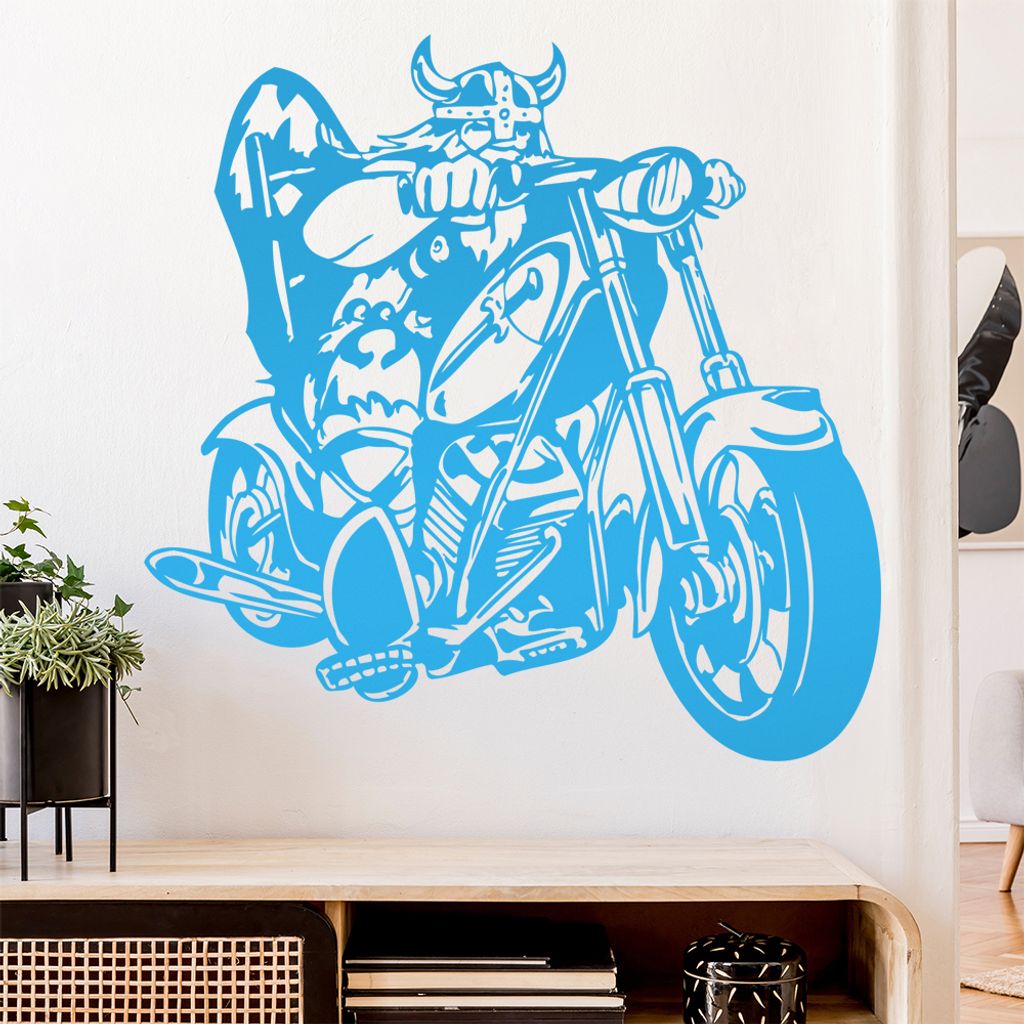 Wikinger Biker Wandtattoo in 6 Größen - Wandaufkleber Wall Sticker - Dekoration, Küche, Wohnzimmer, Schlafzimmer, Badezimmer