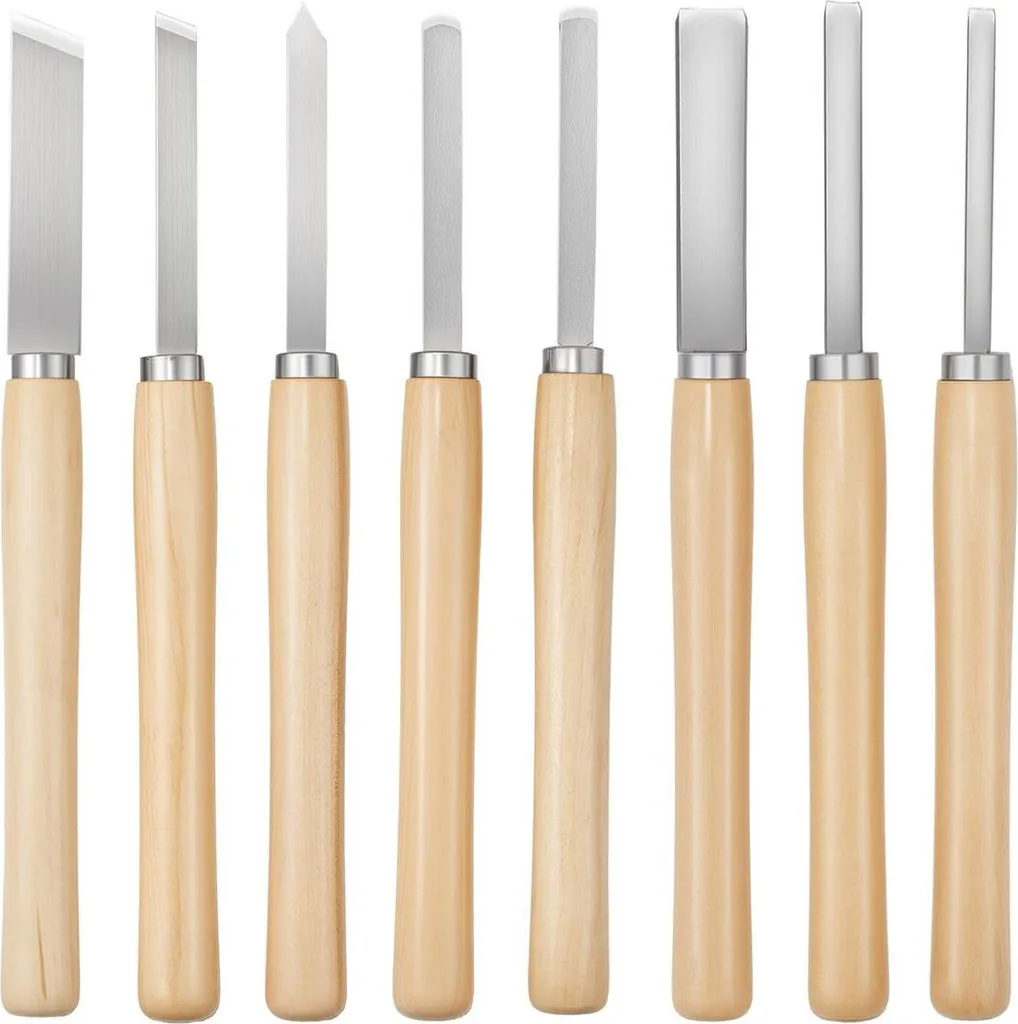 Set di 8 scalpelli per tornio per legno Utensili per tornitura del legno Lame in acciaio Finitura per tornio