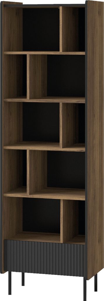 Bücherregal Standregal PRESTI 10 waknuss / schwarz 59x190x40cm