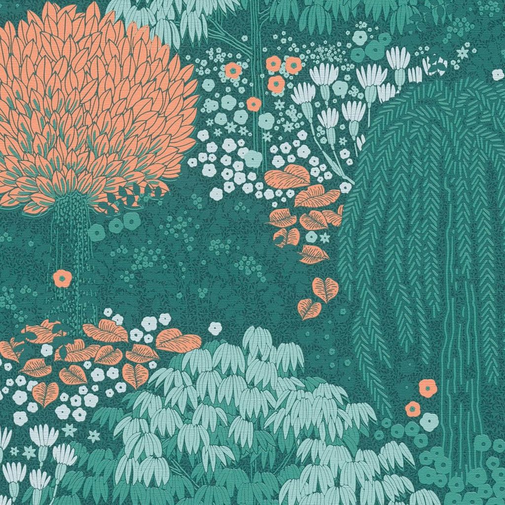 Profhome 393503-GU Florale Tapete matt türkis petrol pastell-orange weiß 5,33 m2