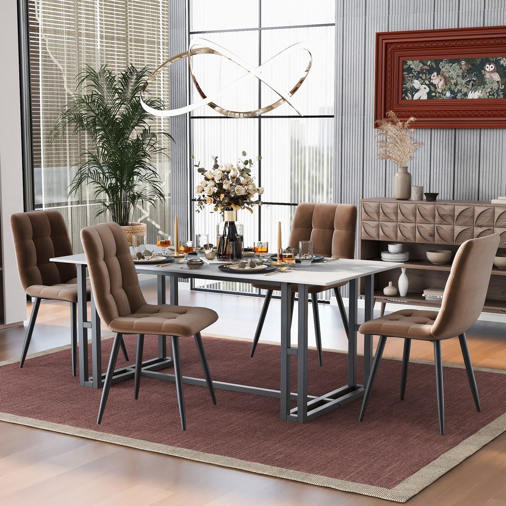 Sweiko Esszimmerstuhl (4 St), Braun,4er-Set Polsterstuhl Design Stuhl mit Rückenlehne,Sitzfläche aus Samt Gestell aus Metall