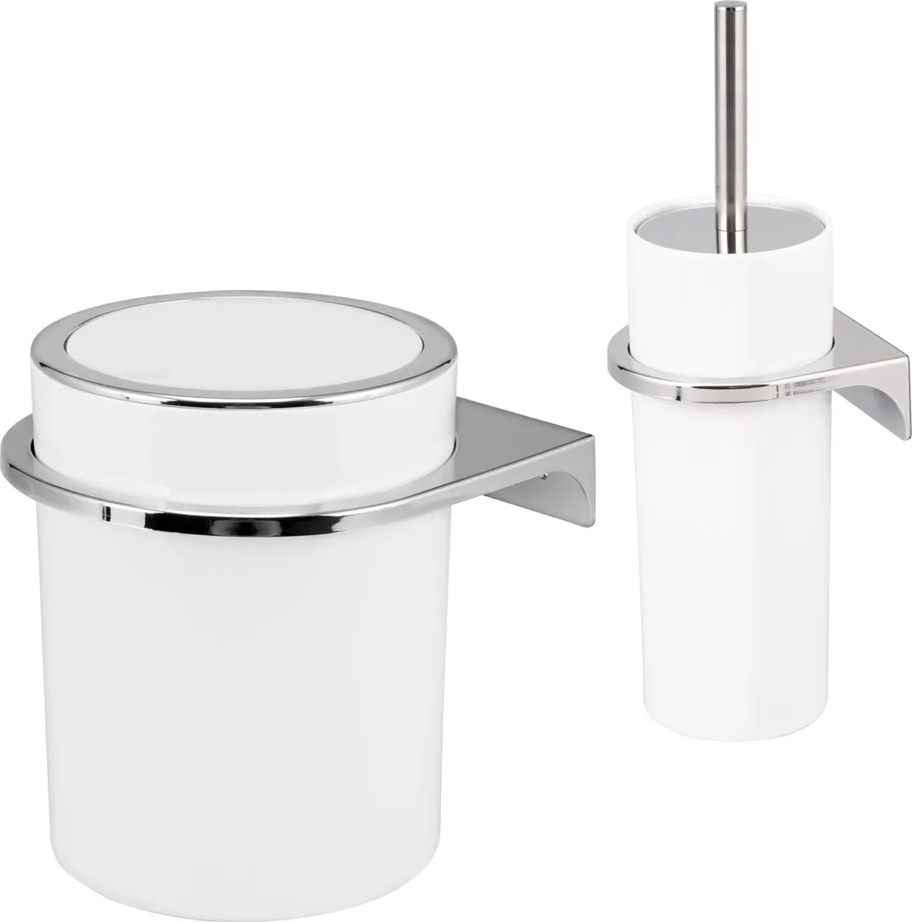 Accessoires Salle de Bain Blancs : Poubelle à Pédale et Balayette Murale