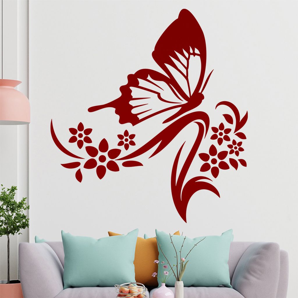 Großer Falter Blüten Wandtattoo in 6 Größen - Wandaufkleber Wall Sticker - Dekoration, Küche, Wohnzimmer, Schlafzimmer, Badezimmer